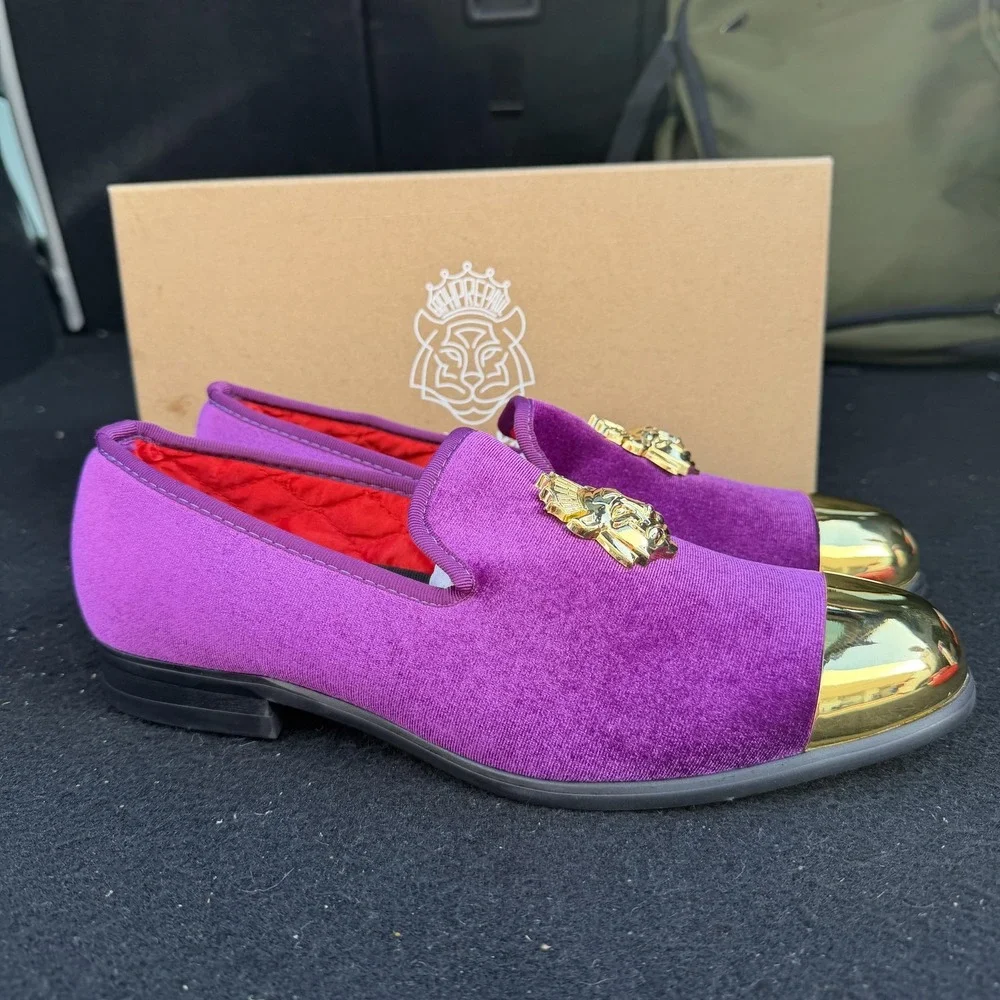 Erphpre Paul‎ EP2022036 Shoes Mens Size 9 Purple Velvet Cap Toe Loafers Dress